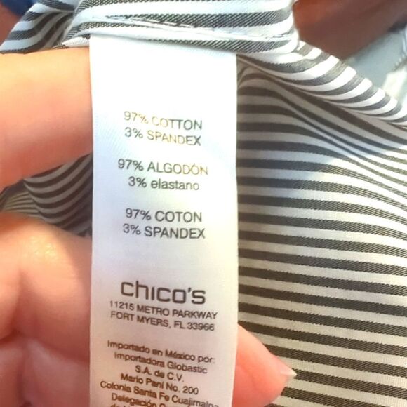 Chico's Non-iron Button Down Blouse Black and White Stripe Size 1 - Picture 9 of 9